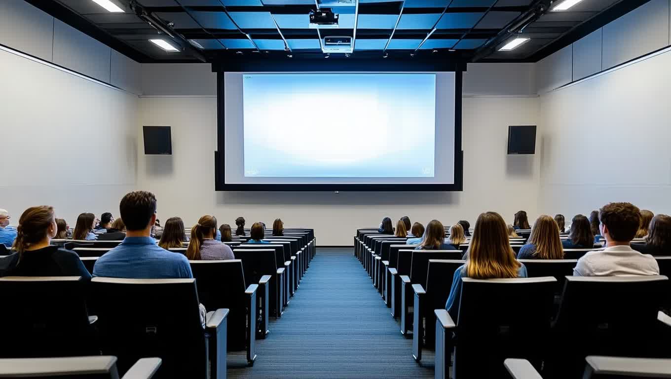 Eco-friendly projection screen rental in NYC featuring energy-efficient LED technology and sustainable setup practices for green corporate events