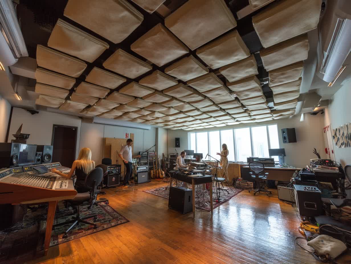 Professional recording equipment setup with audio mixers, microphones, and digital recorders for NYC rental services