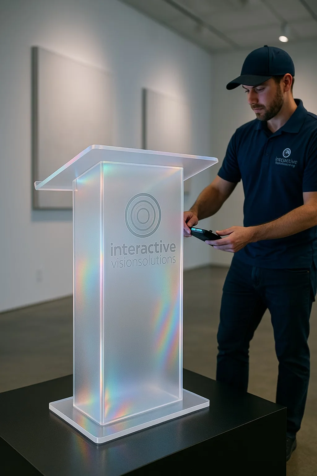 Modern acrylic podium rental NYC for product launches