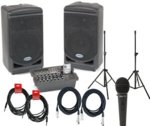 Samson XP308i Portable PA system rental NYC with microphone rental NYC